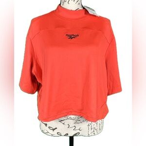 Women's Reebok Neon Orange Tight Cropped Shirt Mock Neck Mesh Inserts FK2507 NWT